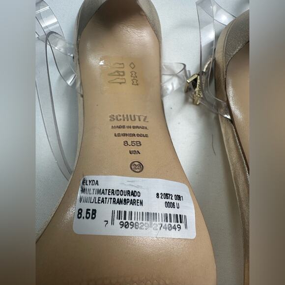 SCHUTZ Clear Bow Strappy Heels Gold Size 8.5 NWOB - Picture 7 of 9